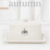 White Ceramic Butter Dish/Server and 5 Interchangeable Metal Seasonal/Decor Magnets