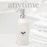 White Ceramic Soap or Lotion Dispenser with Stainless Steel and 5 Interchangeable Metal Seasonal/Decor Magnets.