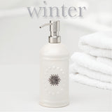 White Ceramic Soap or Lotion Dispenser with Stainless Steel and 5 Interchangeable Metal Seasonal/Decor Magnets.